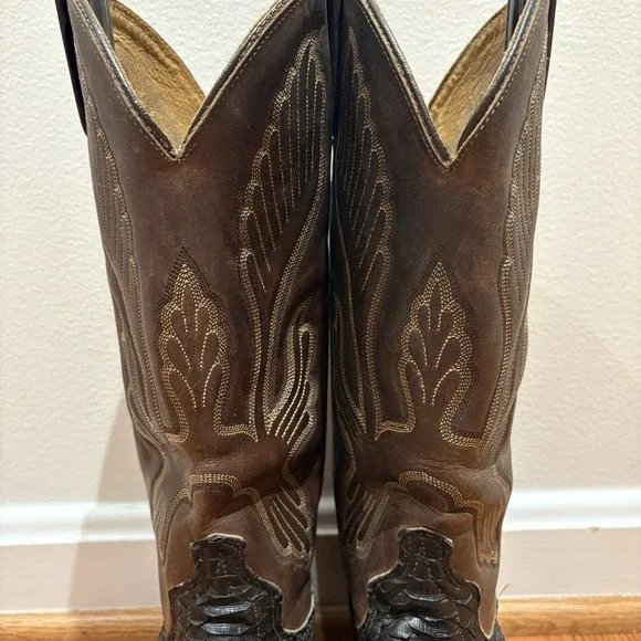 Vintage J. Chisholm Brown Python Snake Rare Exotic Western Cowboy Boots Mens 8.5